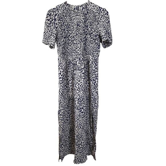 Baum un Pfergarten Adamaris Leopard Print Smocked Silk Maxi Dress Womans 36/4 - Picture 1 of 16